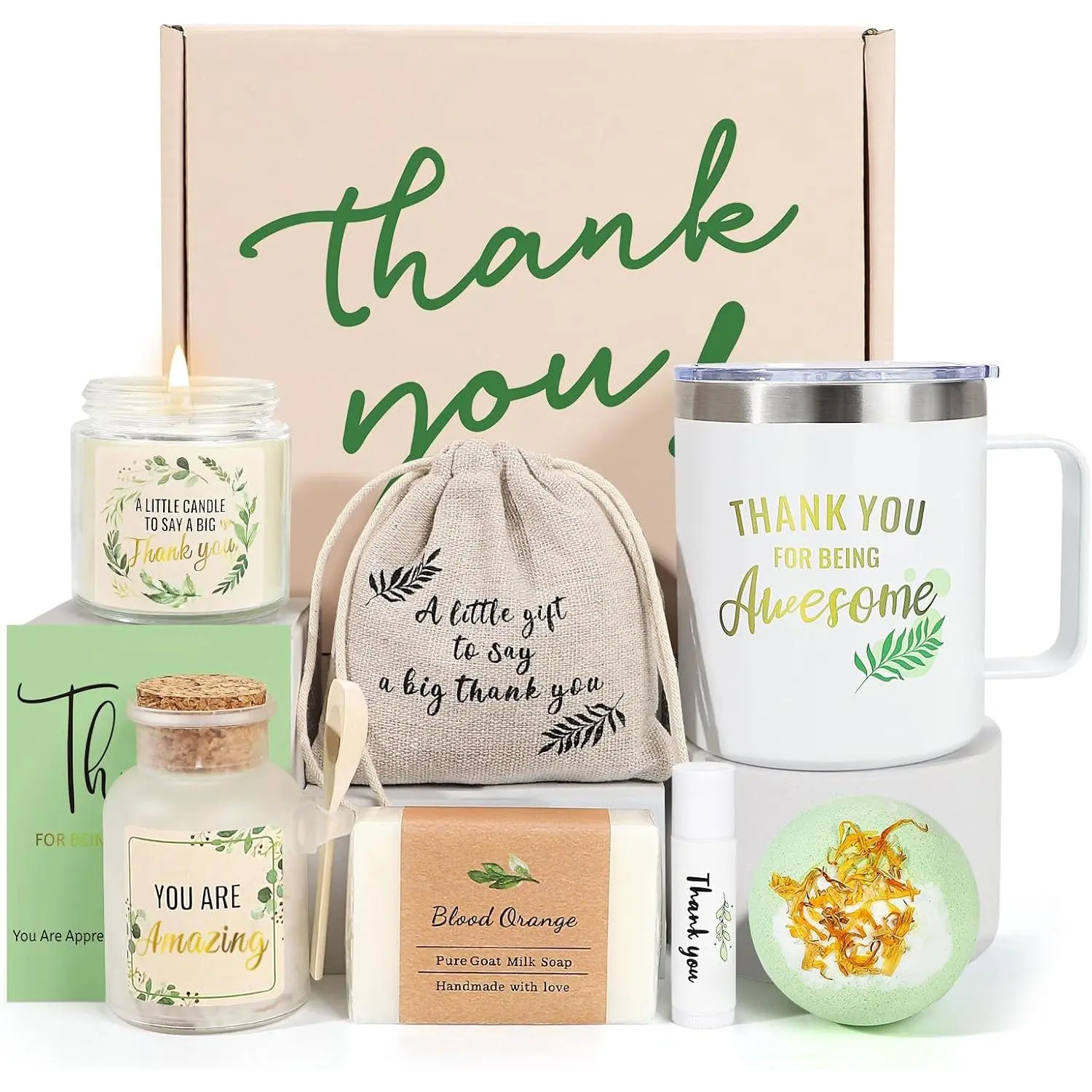 Thank You Gift Baskets for Women, Employee Appreciation Gifts, 8PCS Thank You Gift Box with Tumbler & Spa Set, Gift for Coworkers, Teacher, Boss, Secretary, Nurse