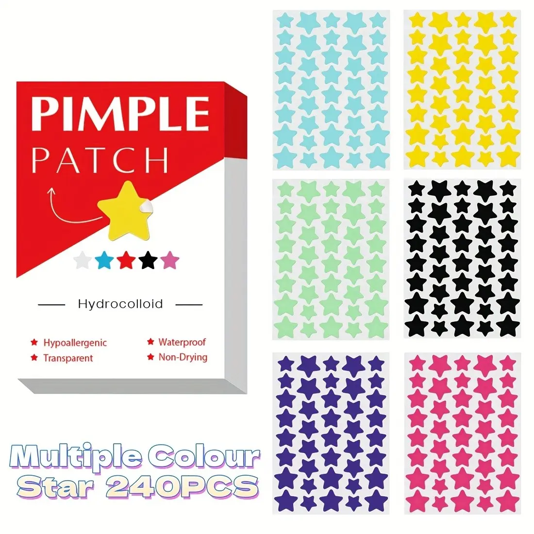 Colorful Star Acne Patches, Cute Invisible Concealer Stickers, Student Girl Makeup Barrier, Acne Scar Cover, Acne Treatment Patch, Pimple Patches Cute