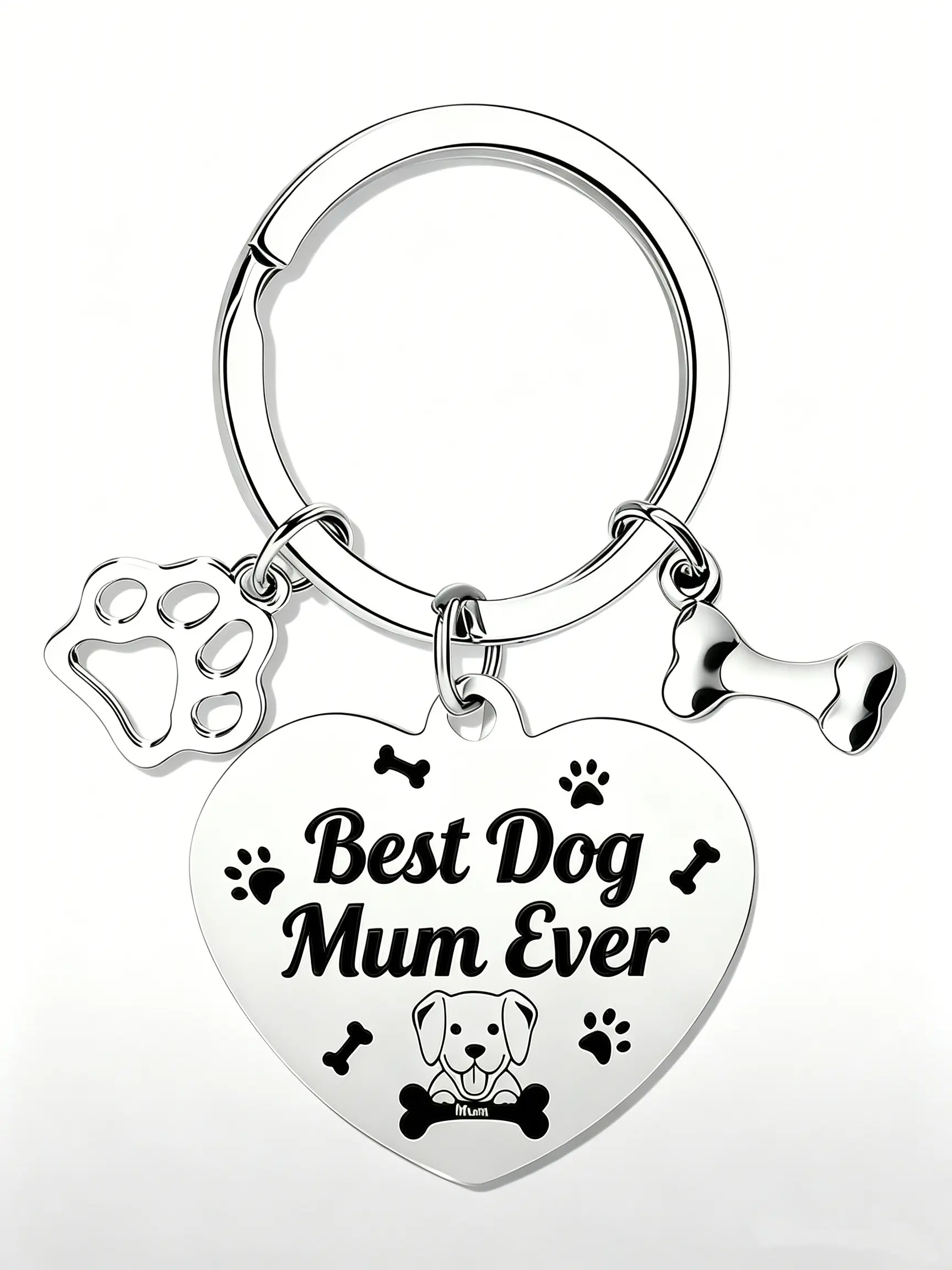 Dog Mom Gift Keychain, Best Dog Mom Engraved Heart Pendant, Stainless Steel Paw Print Charm, Perfect Gift for Dog Lovers, Bag and Car Key Holder, Animal Keychain