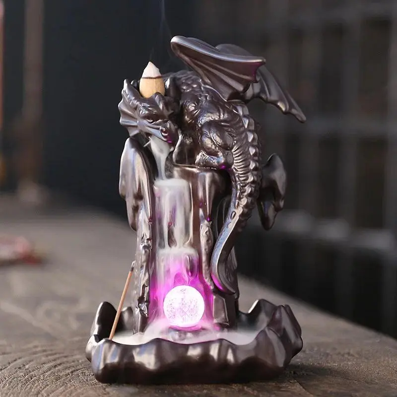 Vintage Dragon Design Backflow Incense Burner, Creative Incense Holder with 20pcs Incense Cones, Home Decor Aromatherapy Gift