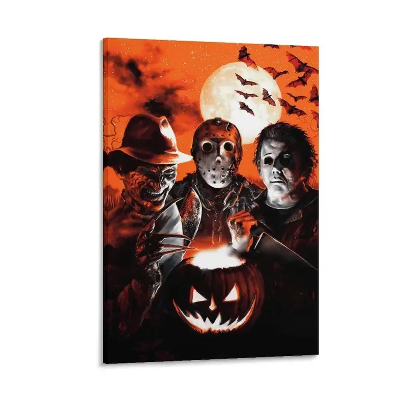 Halloween Horror Jason, Michael Myers, Freddy Krueger Glossy Canvas Wall Art Poster - Home Decor for Bedroom, Living Room