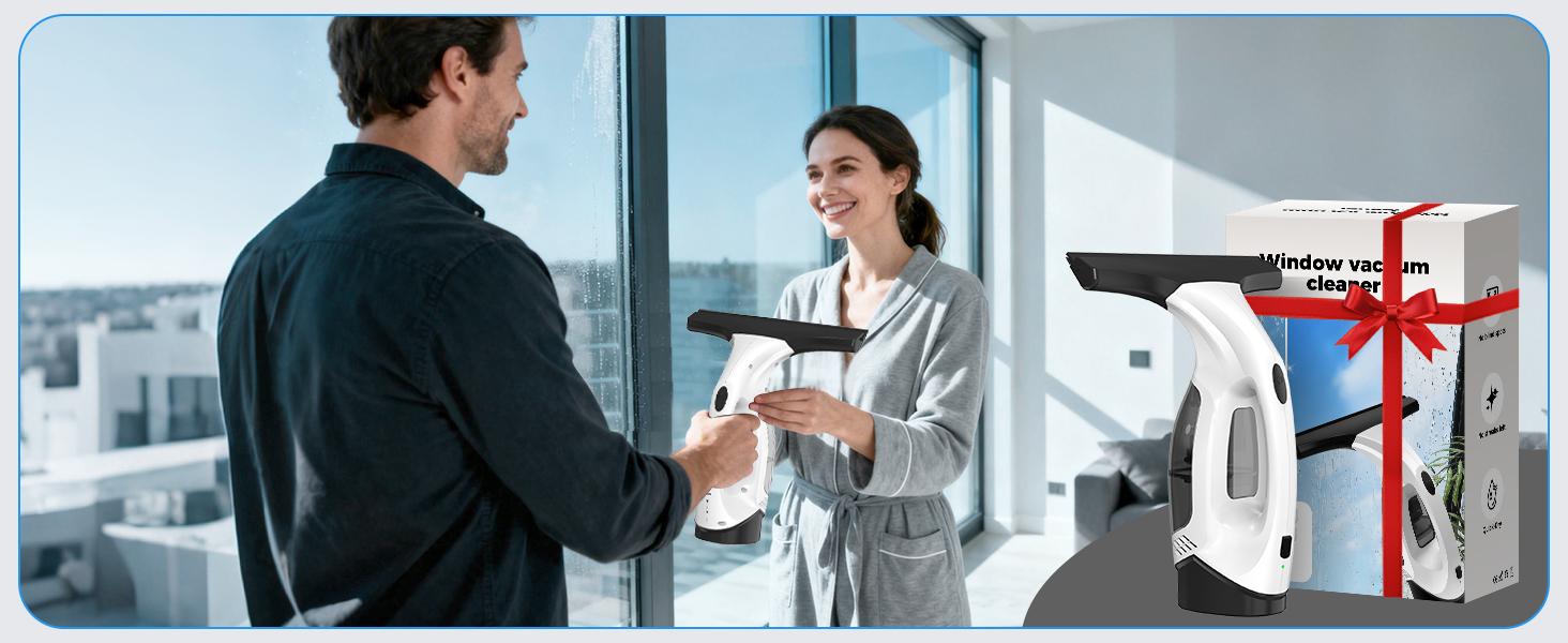 Window Vacuum Squeegee Cordless, 2000Pa Electric Window Cleaner Tool with 2200mAh & 150ml Water Collection Tank, Window Cleaning Kit Shower Squeegee for Glass Doors, Windows, Mirrors, Car (White)