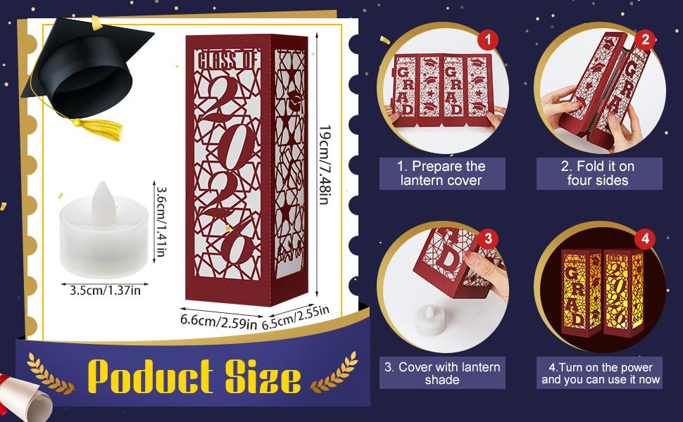 12 Pcs Graduation Table Centerpieces Boxes Class of 2026 Graduation Lanterns for Centerpieces with LED Candles Congrats Grad School College Photo Props for Party Table Decoration (Black)