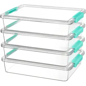 6 Qt Plastic Storage Bins with Lids, Clear Sensory Bins, Arts Crafts Organizers and Storage, Stackable Containers for Home Office and School Supplies, 4 Pack