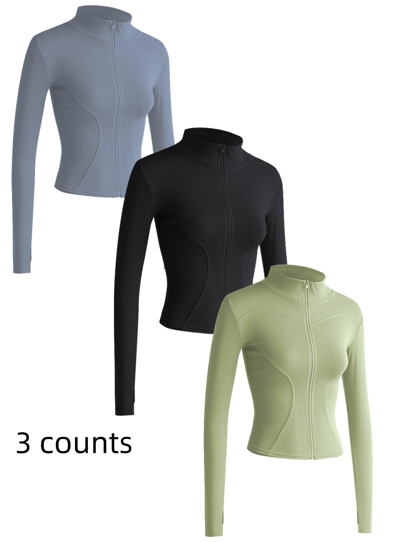 Women's Solid Zip Up Mock Neck Sports Outerwear, Athletic Long Sleeve Sports Top, Gym Clothes, Comfortable Ladies Jacket for Indoor Outdoor Wear, Gym Clothing, Valentine's Day Gift for Girl, Fall Gift