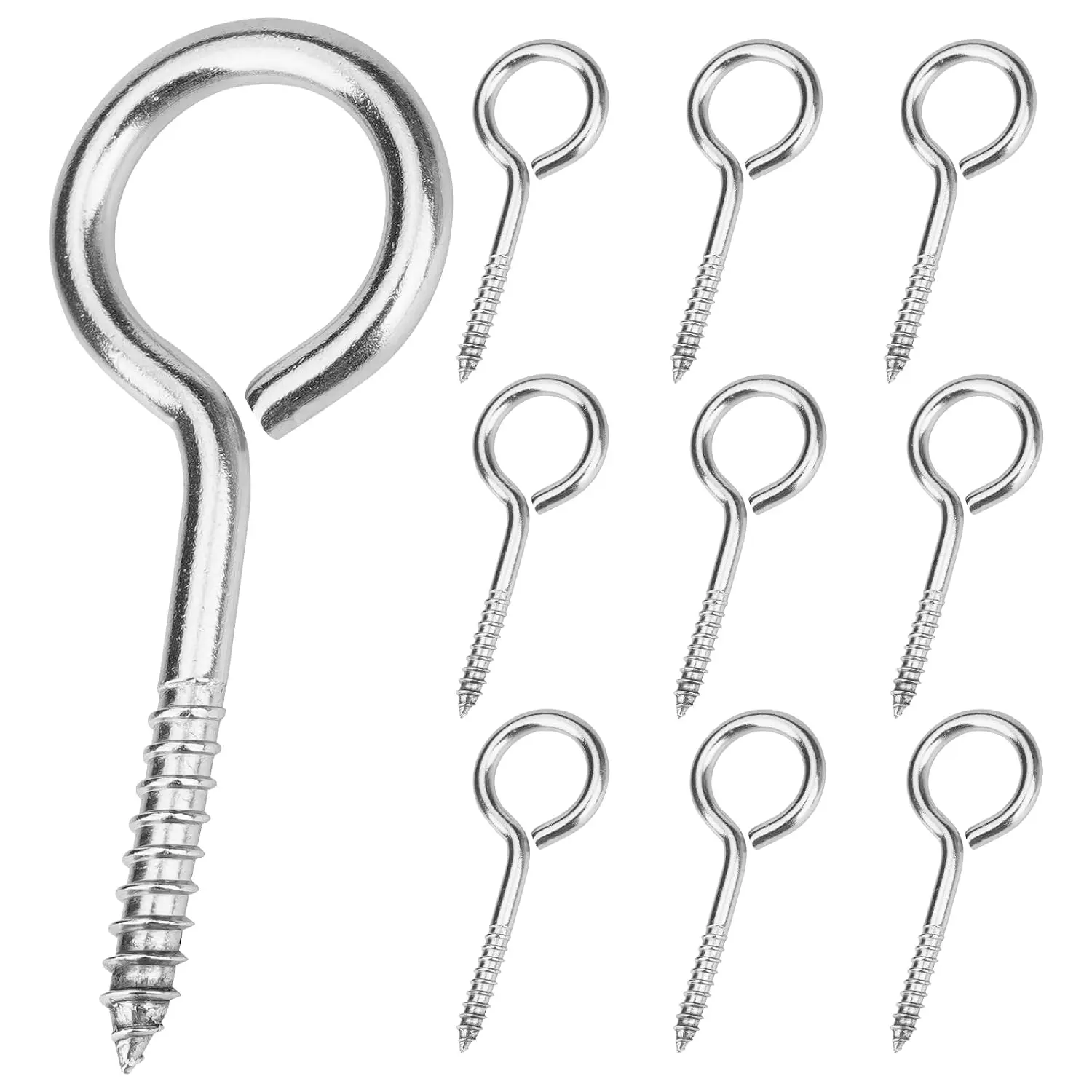 9 count 304 Stainless Steel 2.5 Inches Eye Screws, Screw Hooks | Heavy Duty Rust-Resistant Self Tapping Eyelet  for , Securing Cables Wires, Indoor & Outdoor for  Artwork