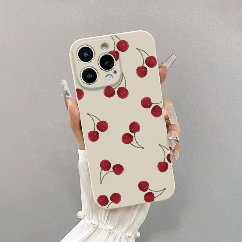 Cherry Pattern Phone Case, Decorative Phone Protector Cover, Phone Accessories Compatible with iPhone