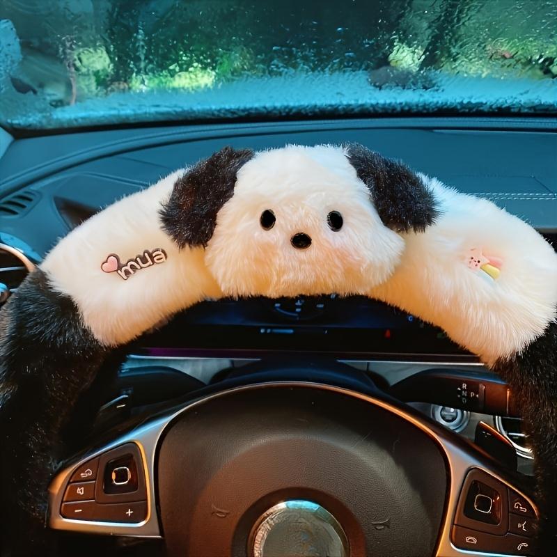 1 Plush Car Steering Wheel Cover - Cute Rhino Dog Design, Soft Touch, Comfortable Driving, Durable Upgrade for Car Interior Decoration