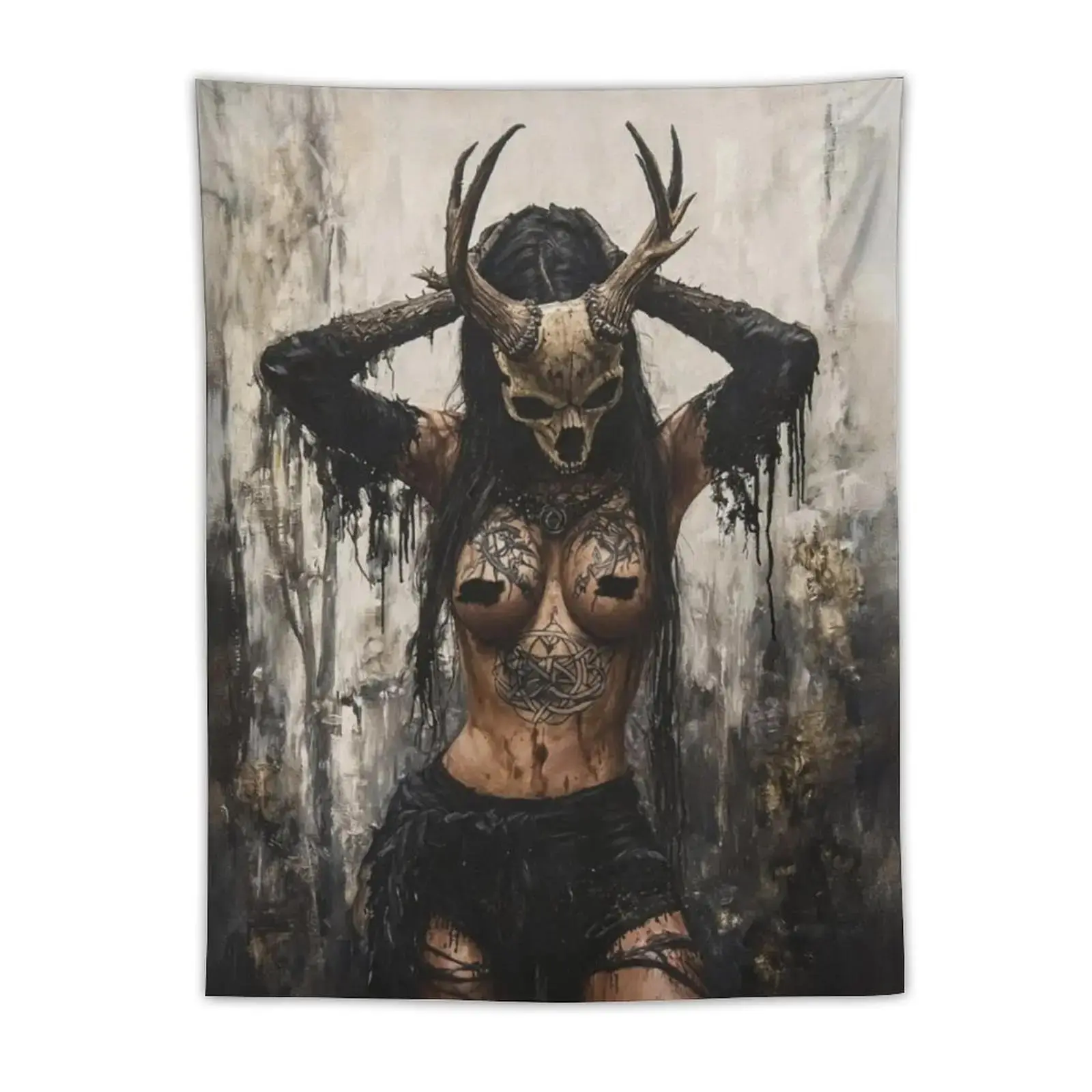 Dark Academia Wall Tapestry Gothic Deer Goddess Banner Aesthetic BookTok Fantasy Reading Nook Backdrop Moody Room Decor for Book Lovers