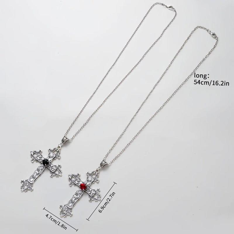 2026 New 2-Pcs Y2K Punk Crystal Cross Pendant Necklace Unisex Gothic Irregular Clavicle Chain Stainless Steel Fade-Resistant Aesthetic Jewelry for Daily Wear Parties Halloween TikTokShop