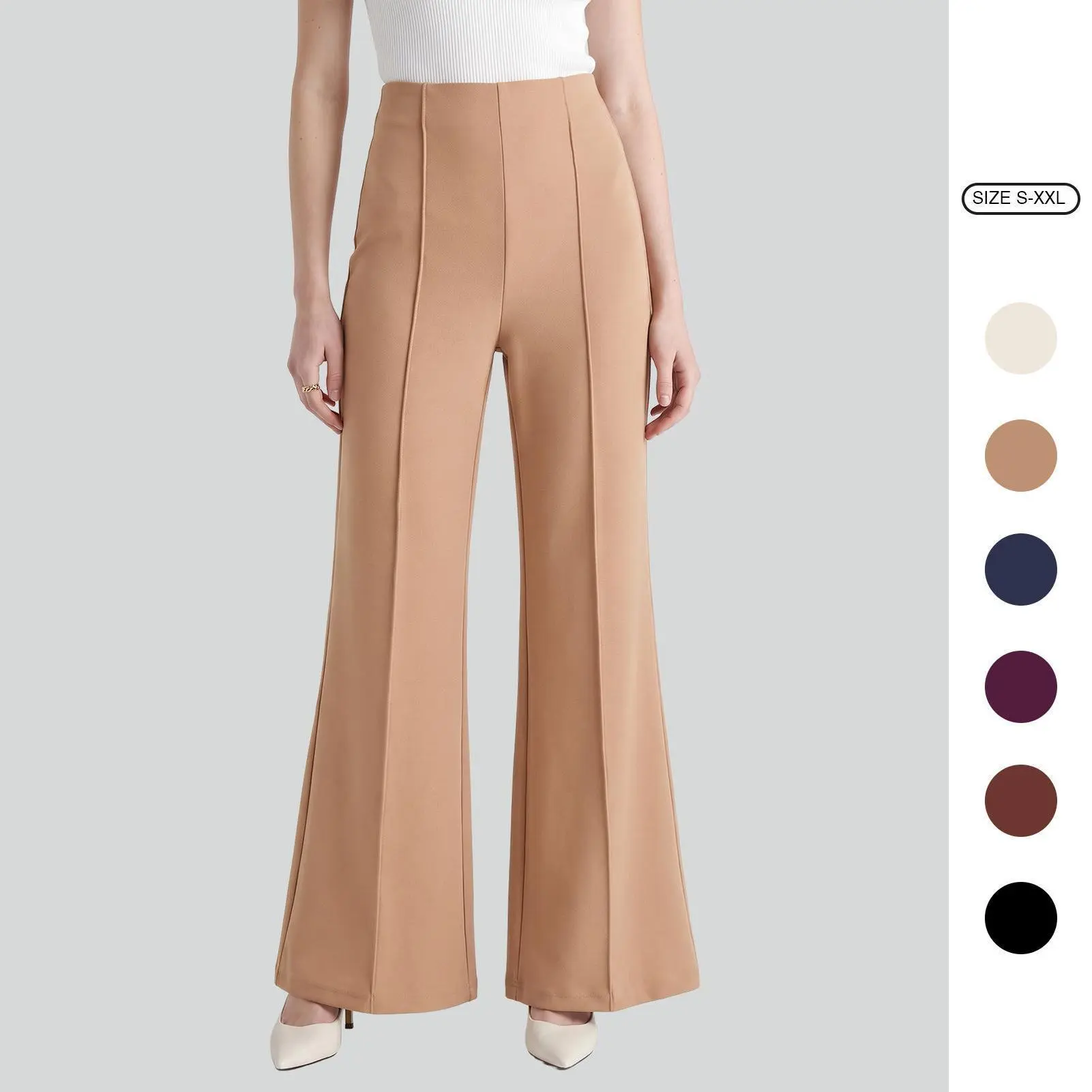 Imily Bela Women High Waist Front Center Seam Ultra-Stretch Ponte Super Wide Leg Pants Soft Four Season  Casual Flare Pants