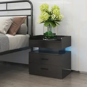 Aobtkel1 Set Nightstand with Adjustable LED Strip Light, 2-drawers, Large Storage Space, Suitable for Bedside Table, Coffee Table, Sofa Side Table or End Table for Study Desk