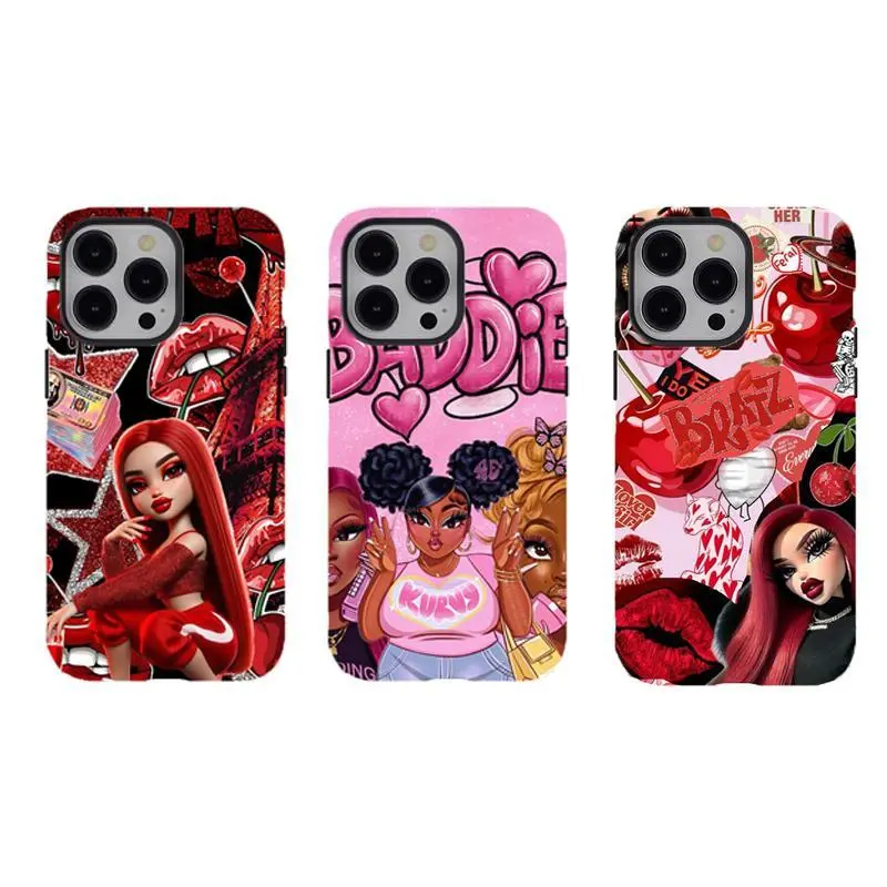 [No magnetic] Bratz Red & Pink Phone Cases,Y2K  Aesthetic phone Cover,Dual-Layer design phone case,for iPhone 17 16 15 14 13 12 11 8 7 for Samsung Series,Durable Shockproof Protective smartphone Cover,perfect gift for her
