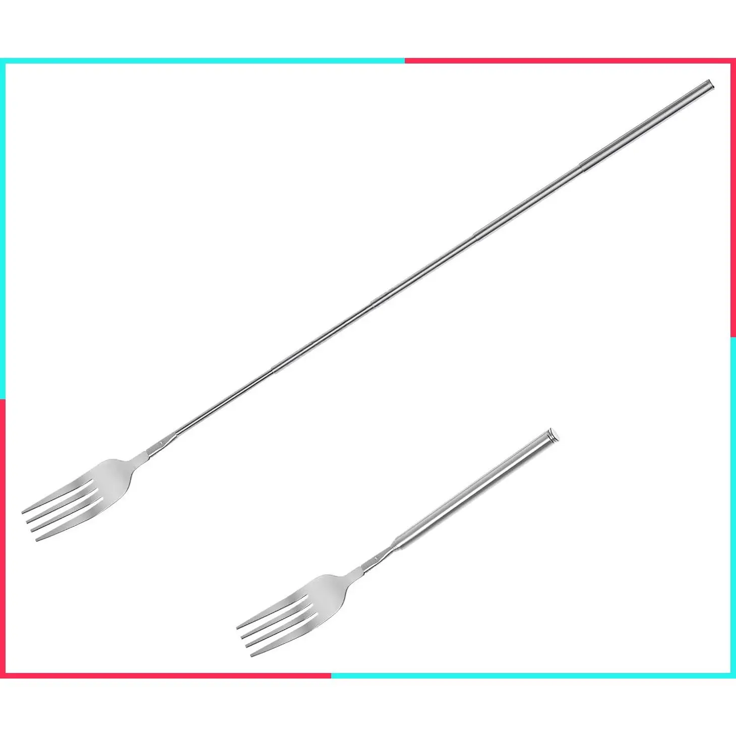 Extendable Stainless Steel Fork 2 PCS, Telescoping Long Fork 8.7 to 25.4 Inch for Fruit, Dinner, Dessert, BBQ, Jokes, Silver