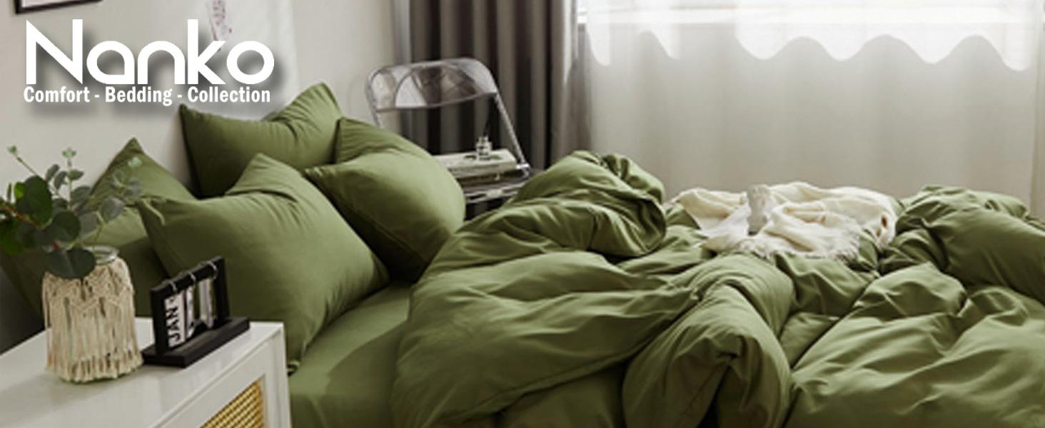 Queen Comforter Set Dark Green, Olive Green Soft Reversible All Season Down Alternative Quilted Duvet Insert, Microfiber Filling, Luxury Quality Bedding Sets in a Bag 3PCs 90x90, Green