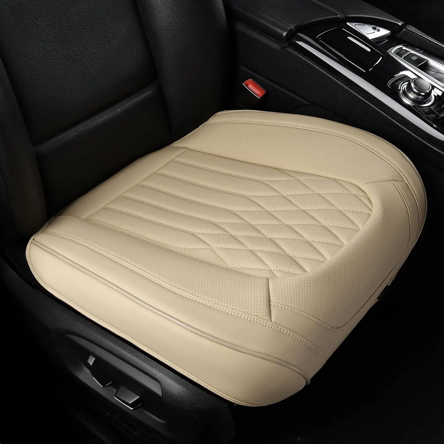 2 Pack Front  Seat Bottom Covers,  Auto Seat Cushions, Nappa Leather Full Wrapping  Compatible with  of  - SUVs/Sedans/Pickup , Beige