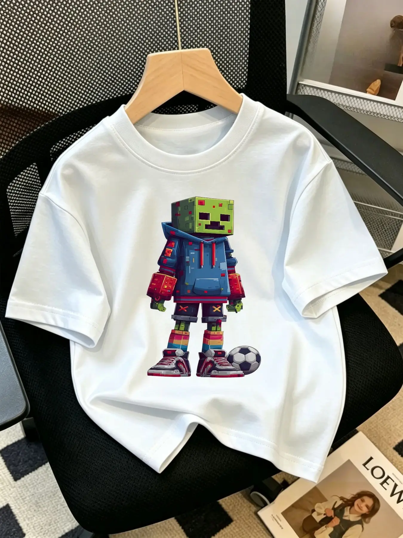 Pixel Zombie Football Boy T-Shirt, Graphic Tee, Trendy Short Sleeve, Casual Kids Clothes, Comfortable for All Seasons, Perfect Gift for Boys, Graphic Printed Shirt