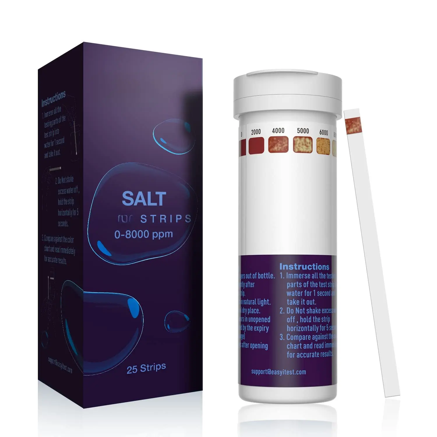 Saltwater Pool Test Strips, 0-8000 ppm, 25 Count | Swimming Pool and  Salt Test Strips Kit for  Content