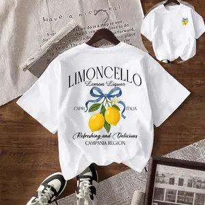 Womens Limoncello Lemon Bow Graphic Tee Loose Fit Crewneck Short Sleeve Summer Shirt Casual Streetwear Vacation Outfit Lemon Print Top