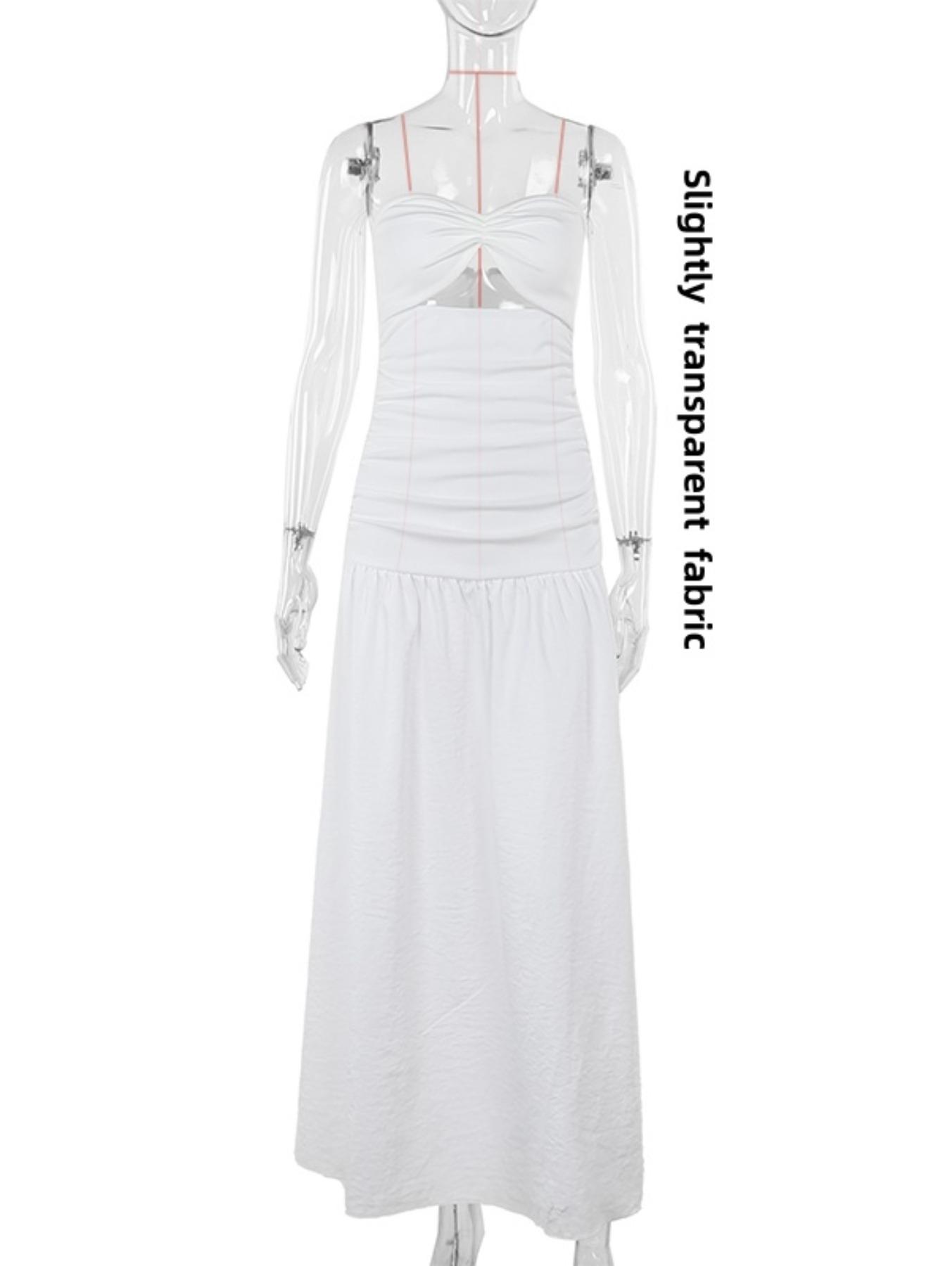 Women's Sleeveless Hollow Out Fitted A-Line Dress, Two Fabric Patchwork Design, Micro-Transparent Material, Beachwear Casual Wear Long Skirt Yj24627pfo