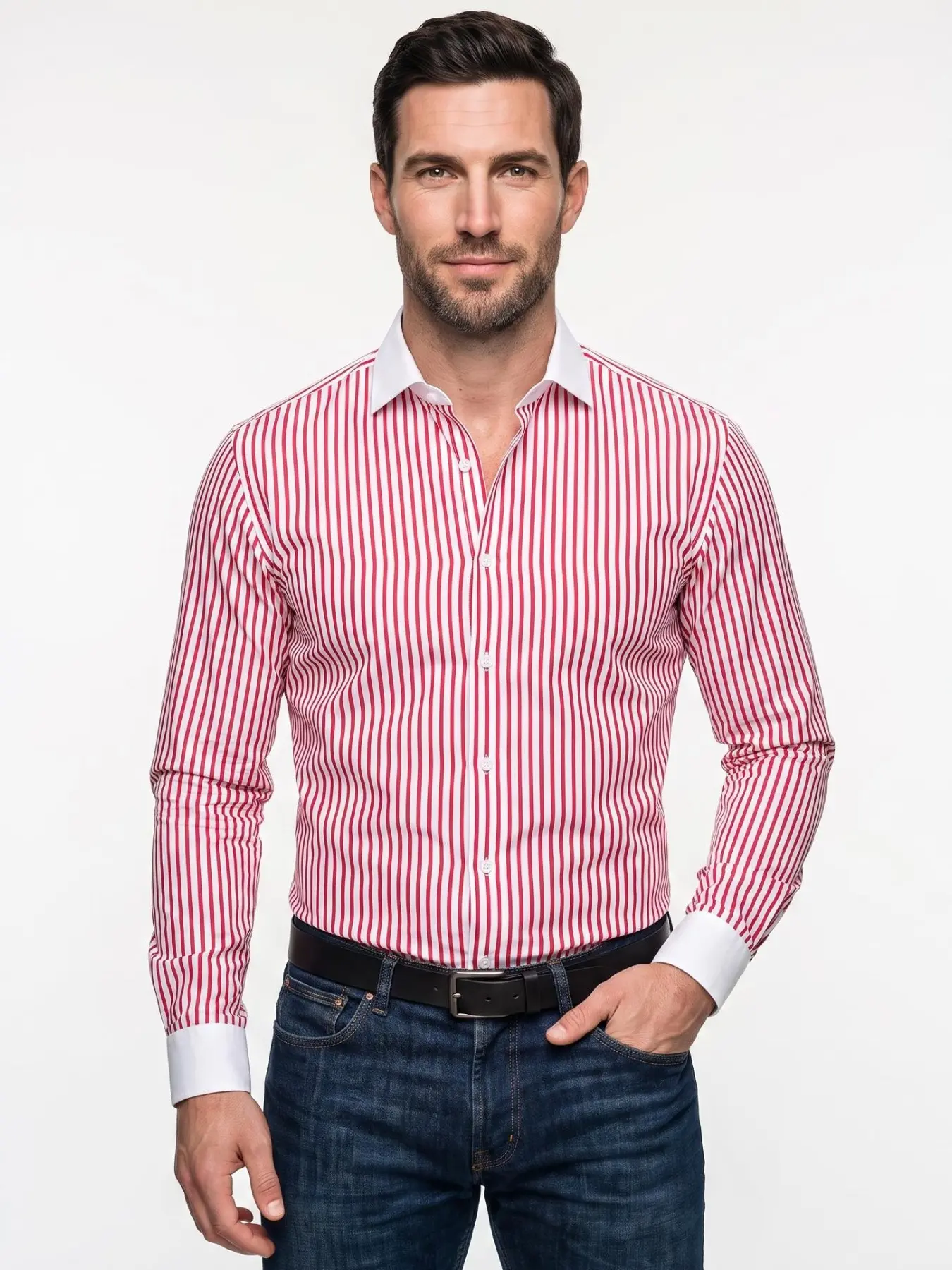 Men's Long Sleeve Colorblock Shirt, Business Casual Stretch Fabric, Loose-Fitting A-Type, All-Seasons Anti-Wrinkle Top
