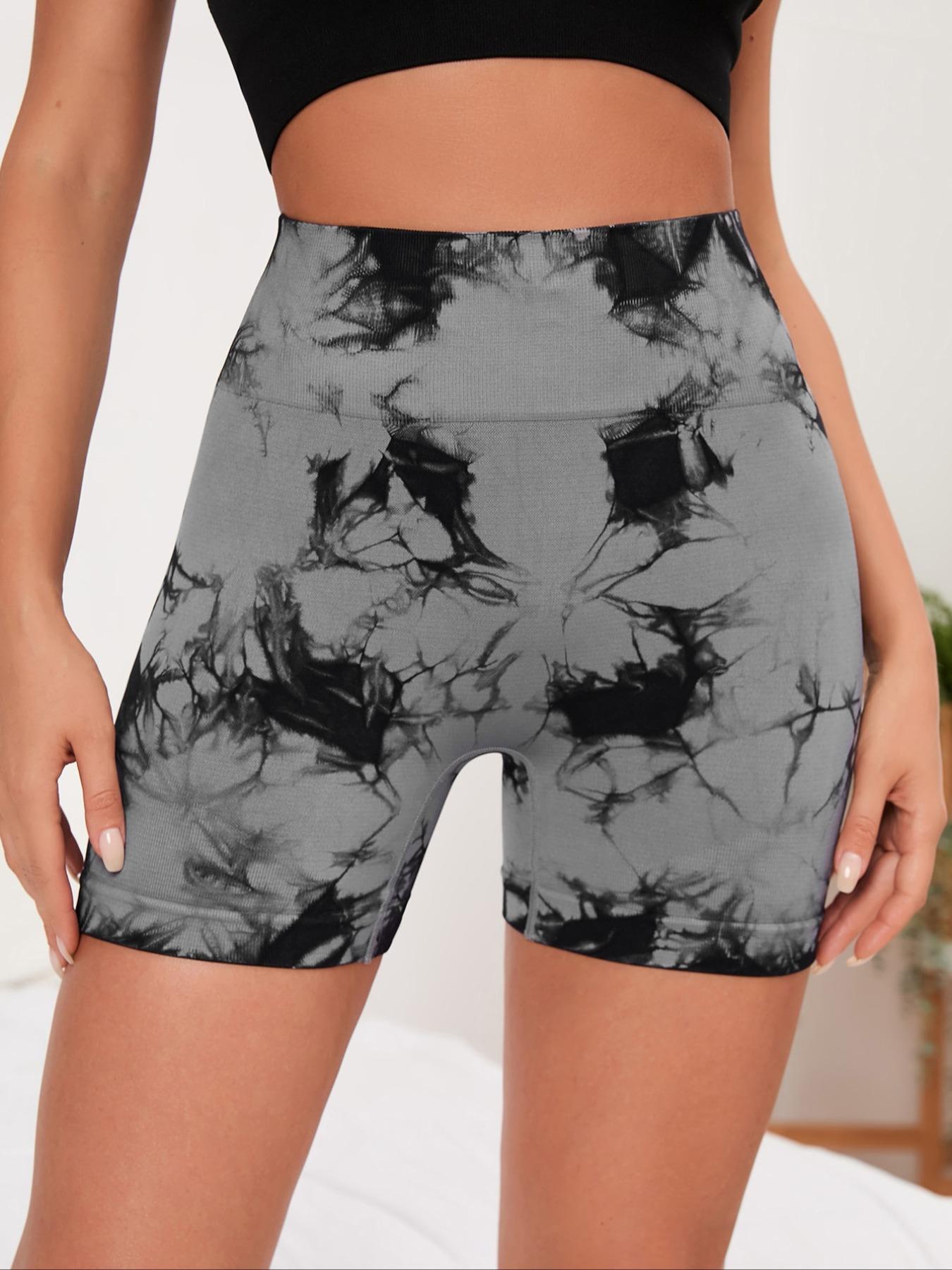 Women's High Waisted Tie Dye Yoga Shorts, Elastic High Waist Butt Lifting Sports Pants, Seamless Slim Fit for Yoga and Running, Athleisure Shorts