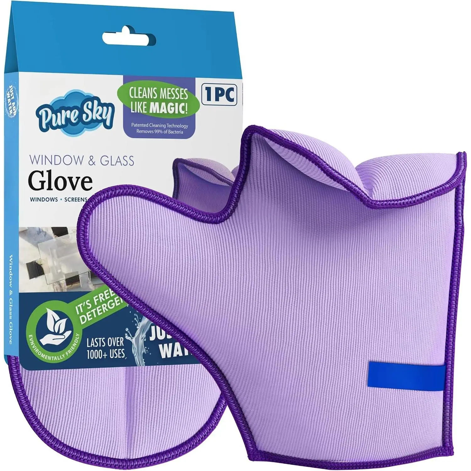 Pure-Sky Microfiber Glass Cleaning Glove - Just Add Water, No Detergents - Streak-Free Window Cleaner for Windows, Mirrors, Shower Doors &  Glass