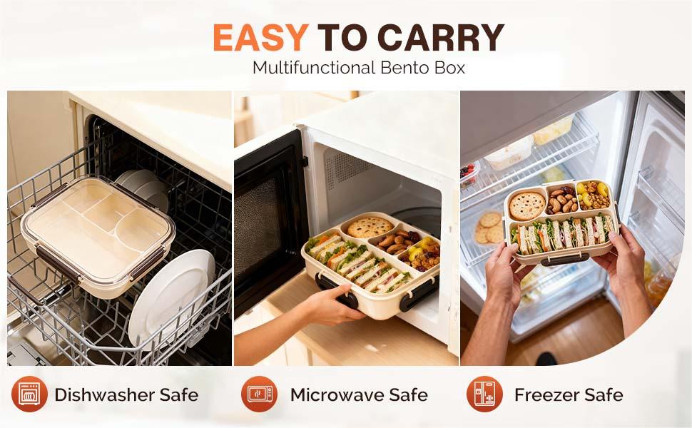 Bento Lunch Box Set Bento Box, 4-Compartment Lunch Containers,High Capacity Lunch Tote Bags for Work, Travel, Outdoor (Grey)