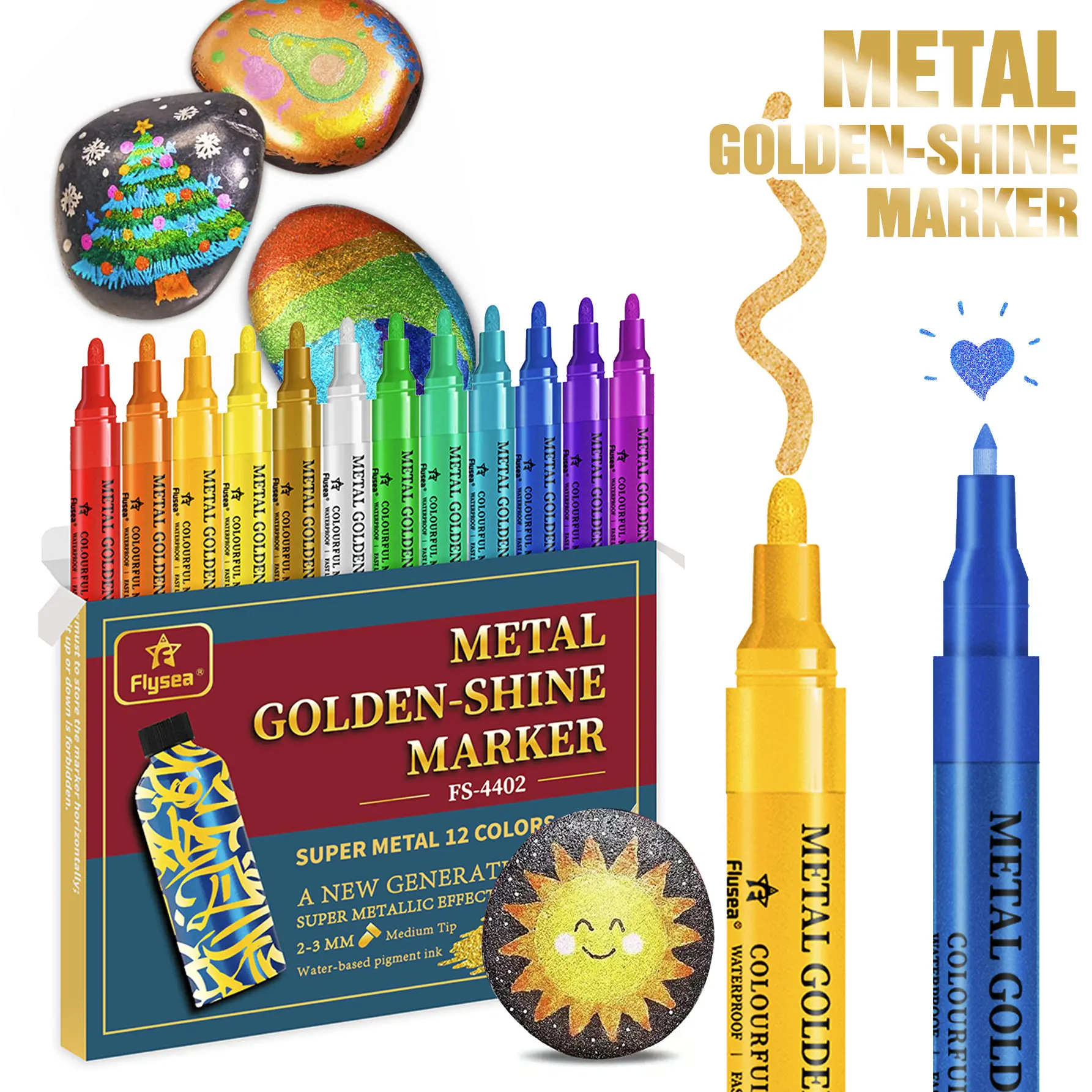 Metallic Acrylic Marker Pens, Fine Tip 0.7mm-3.0mm, High Saturation, Quick Dry, Ideal for Watercolor, Sketching, Cards, Handmade Journals