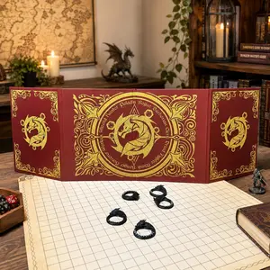 D&d Tabletop Game Master Screen, Gold Career Array Pattern, 33x99cm, Holds A4 Rulebook, Replaceable Inner Pages