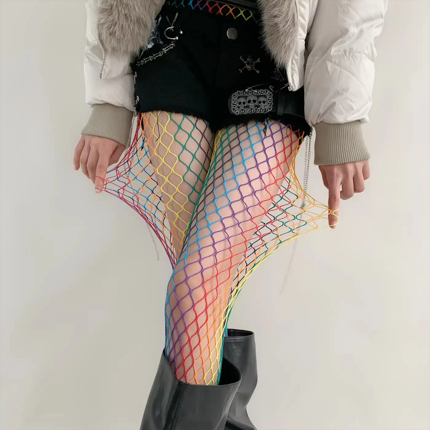 Women's Gradient Fishnet Tights, Colorful Rainbow Mesh Stockings, Y2K Alt Fashion Hosiery for Party & Festival Outfits