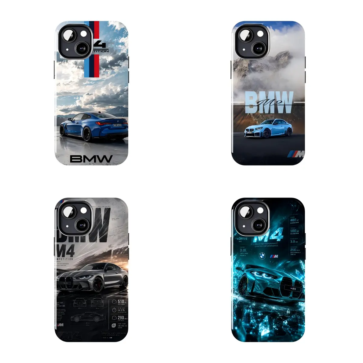 BMW M4 Competition Sports Car Mountain Racing Poster Phone Case, Soft TPU Shockproof Cover for iPhone 16/15/14/13/12 Pro Max, Performance German Race Car Enthusiast Protective Case