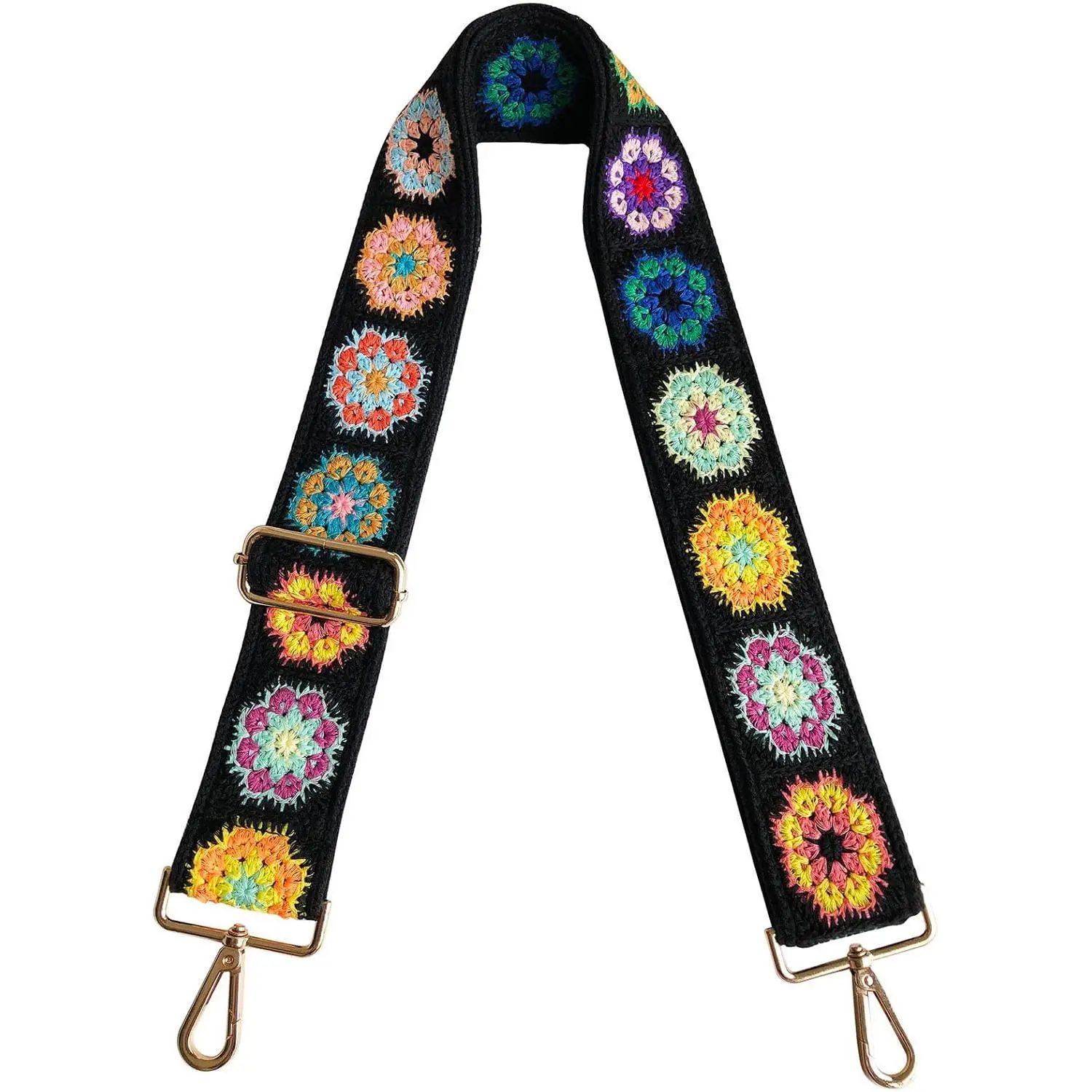 Crochet Flower Black Purse Straps  Crossbody for Handbags Women Guitar Strap 2 inch Wide Adjustable Bag Strap…