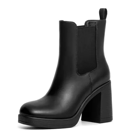 Women's Square Toe Platform Chelsea Boots - Chunky Block Heel, Comfortable Heels, Slip-On Ankle Shoes, Classic Casual All Seasons Footwear for Party, Office,outdoorfun