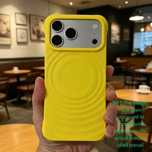 Cool Neon Yellow Silicone Full Coverage Shockproof Magnetic Case, Classic Water Ripple Pattern for iPhone 16 17 Pro Max