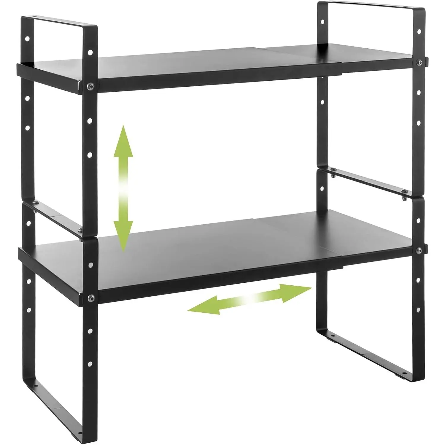 Expandable Cabinet Shelf Organizer Rack, Stackable Kitchen Countertop Organizer Storage Shelves, Adjustable Height Pantry Counter Shelf Riser Spice Rack (Black, 2 Pack)