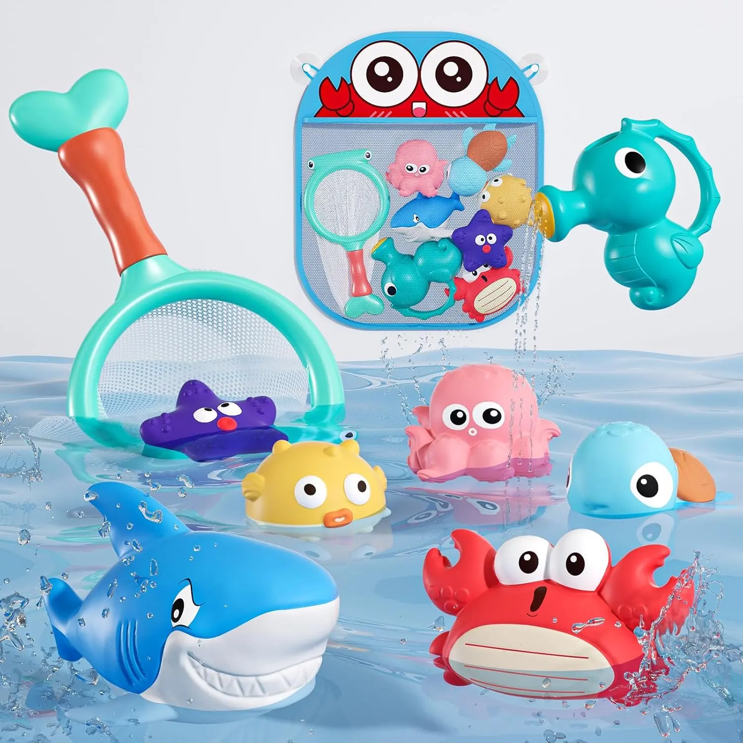 Mold Free Bath Toys for Toddlers 1-3, No Hole Ocean Animal Bathtub and Pool Toys with Mesh Organizer, Sensory Water Toys for Babies 6-12 Months, 9 Packfidget toys
