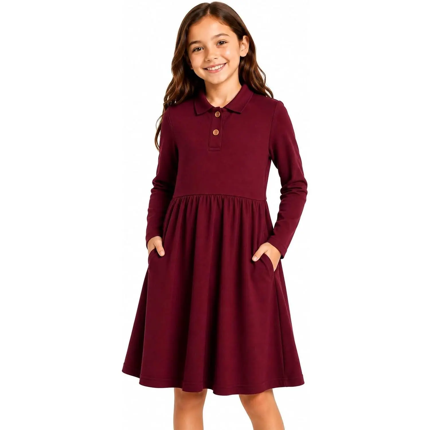 Girls Polo Dress School Uniform, Pique Cotton Blend Dress with Pockets for Kids