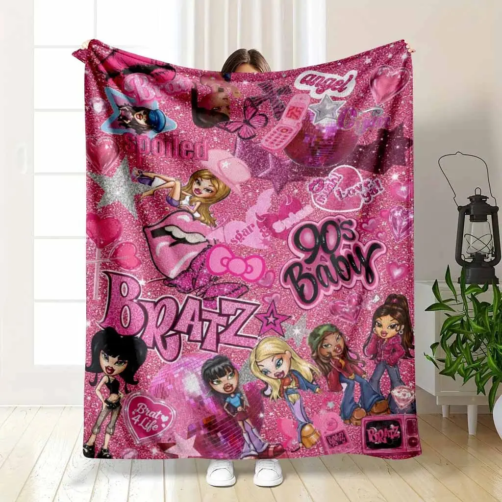 Pink Y2K Diva Flannel Throw Blanket, cooling blankets cooling blanket blankets quince bedding, Glitter Hearts Butterfly Disco Ball Print Soft Warm Lightweight Cozy Blanket Bedroom Sofa Dorm Party Sleepover Decor Gift For Y2K Aesthetic Lovers