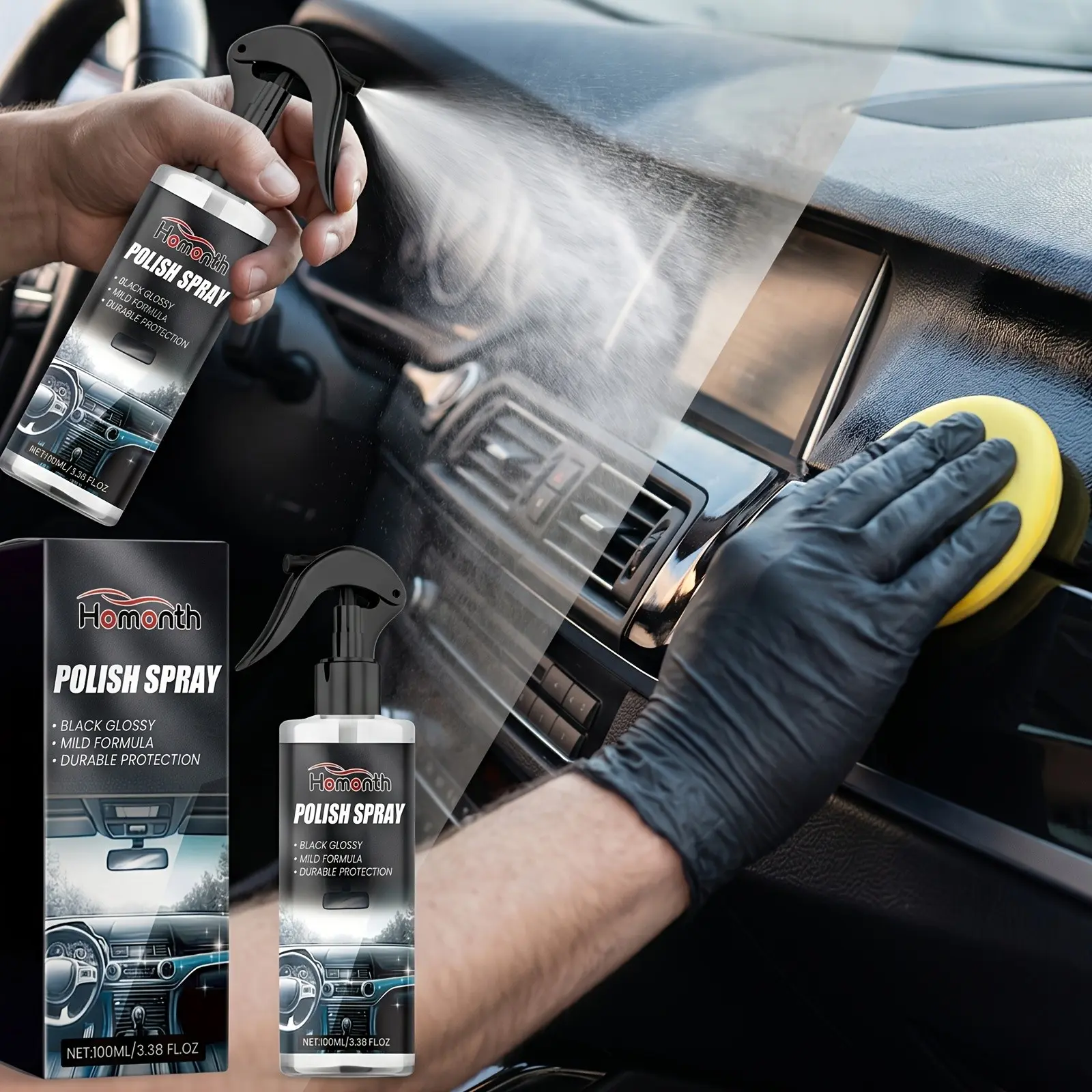 3.38oz Multi-Purpose Professional Car Interior Care Spray Cleaner Set with Sponge, Gentle Neutral Care for Seats And Headliners, Suitable for Car Seats, Dashboard, Steering Wheel And PU Material Fabrics, Seat Polishing Care, No-Wash Stain Removal