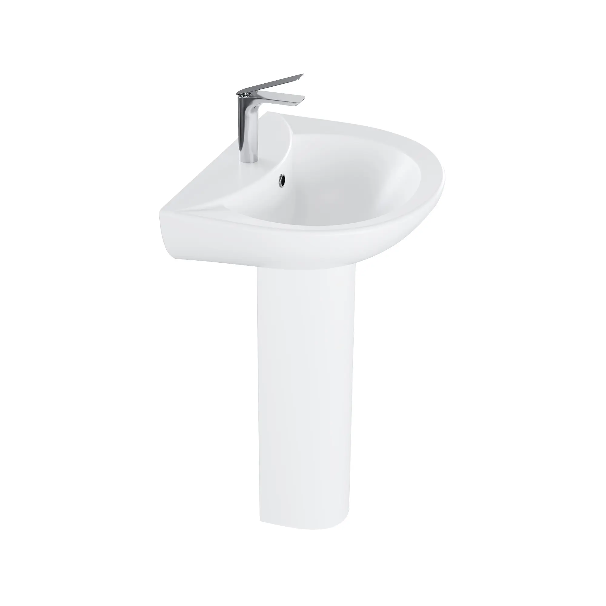 Bathroom Pedestal Sink, Pedestal Sink Combo for Restroom, Freestanding Ceramic Pedestal Sink with Overflow Hole and Pre-Drilled Single Hole