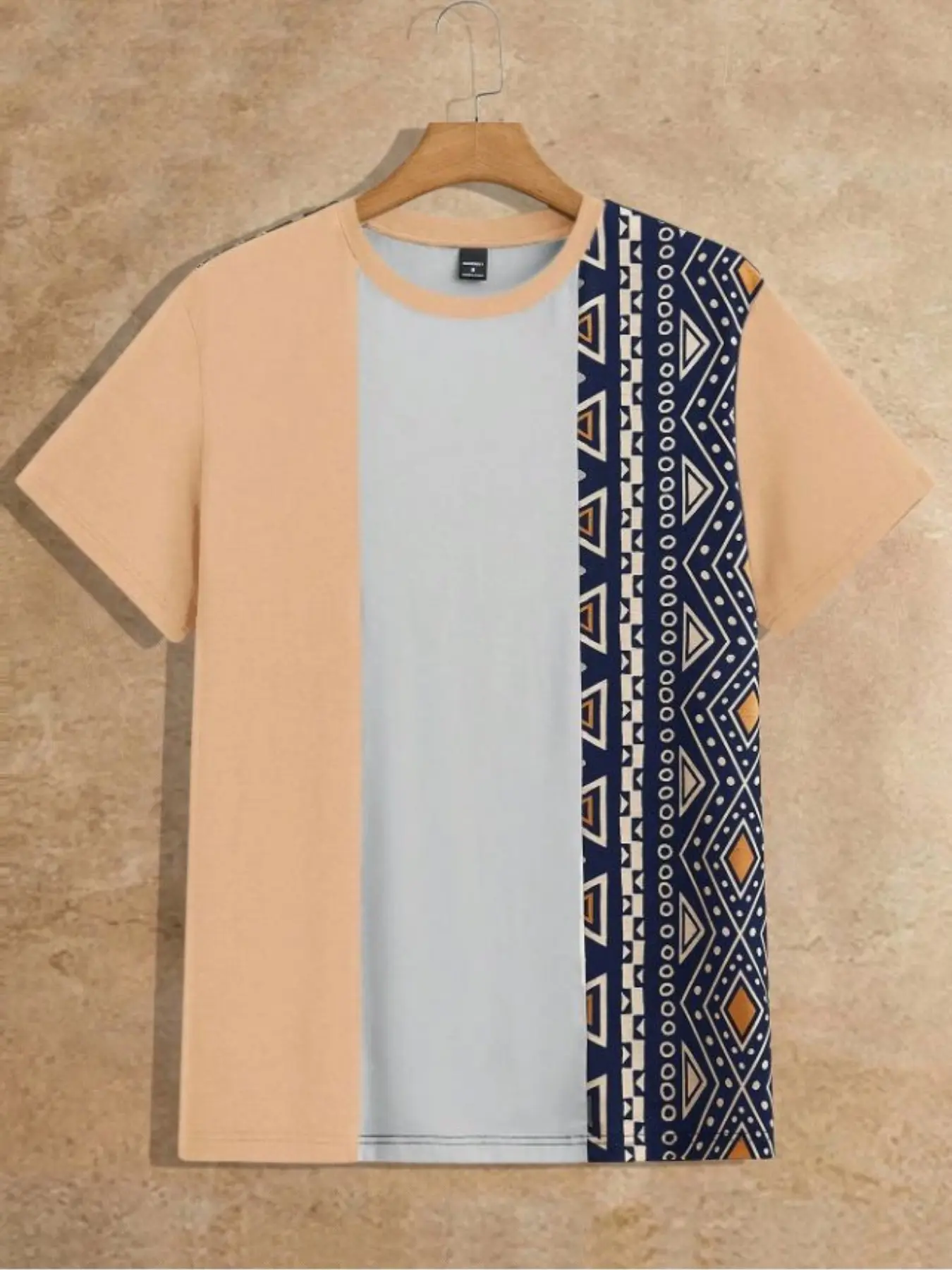 New Men's Knitted Casual Colorblock Round Neck Short Sleeve T-Shirt, Comfortable and Stylish Top for Daily Wear, Perfect for Spring and Fall