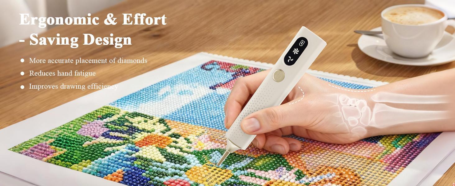 Electric Diamond Painting Pen Cordless Diamond Art Vacuum Pen Rechargeable with 2-stage Adjustable Suction Mode for Adults & Kids Complete Accessories