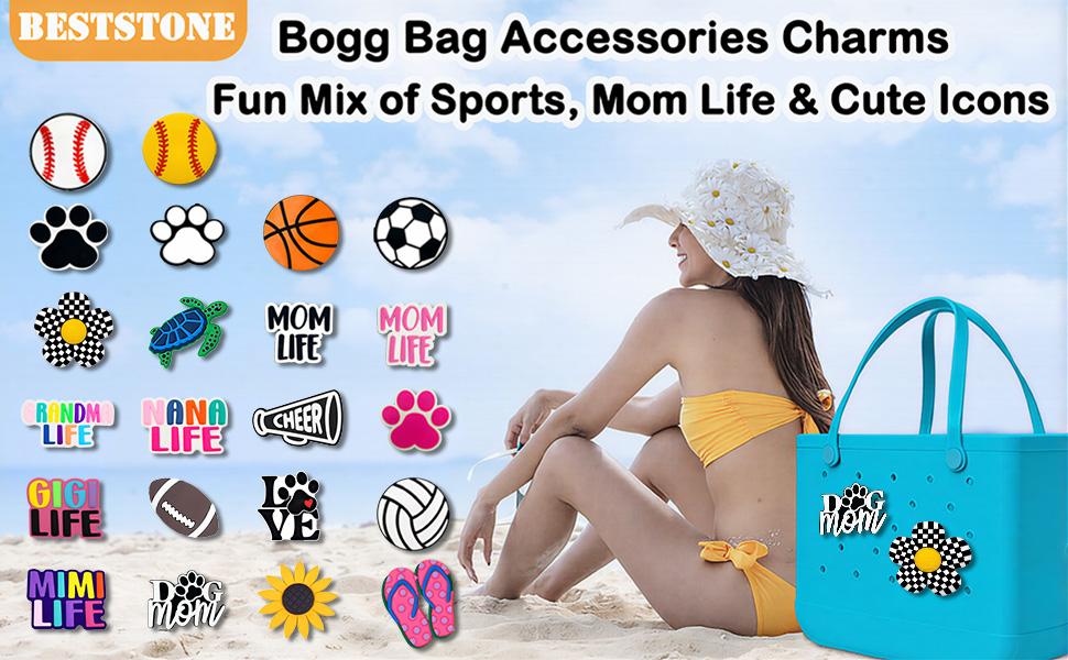 Charm for Bogg Bag Accessories,PVC Rubber Decorative Inserts for Bogg Bag Original & All Models, Personalize Your Tote, Sport & Girl Themes, Fits Simply Southern & Other Beach Bag