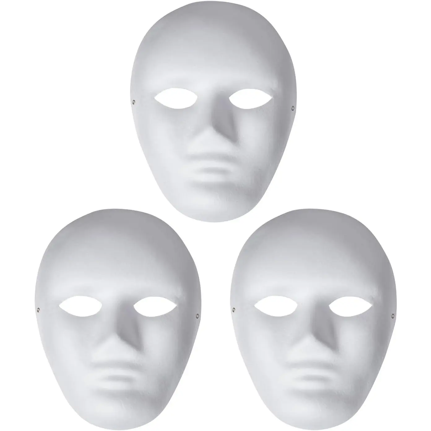 3 Pack White DIY Paintable Paper Mache Full Face Masks for Halloween Masquerade Parties Mardi Gras Artistic Projects