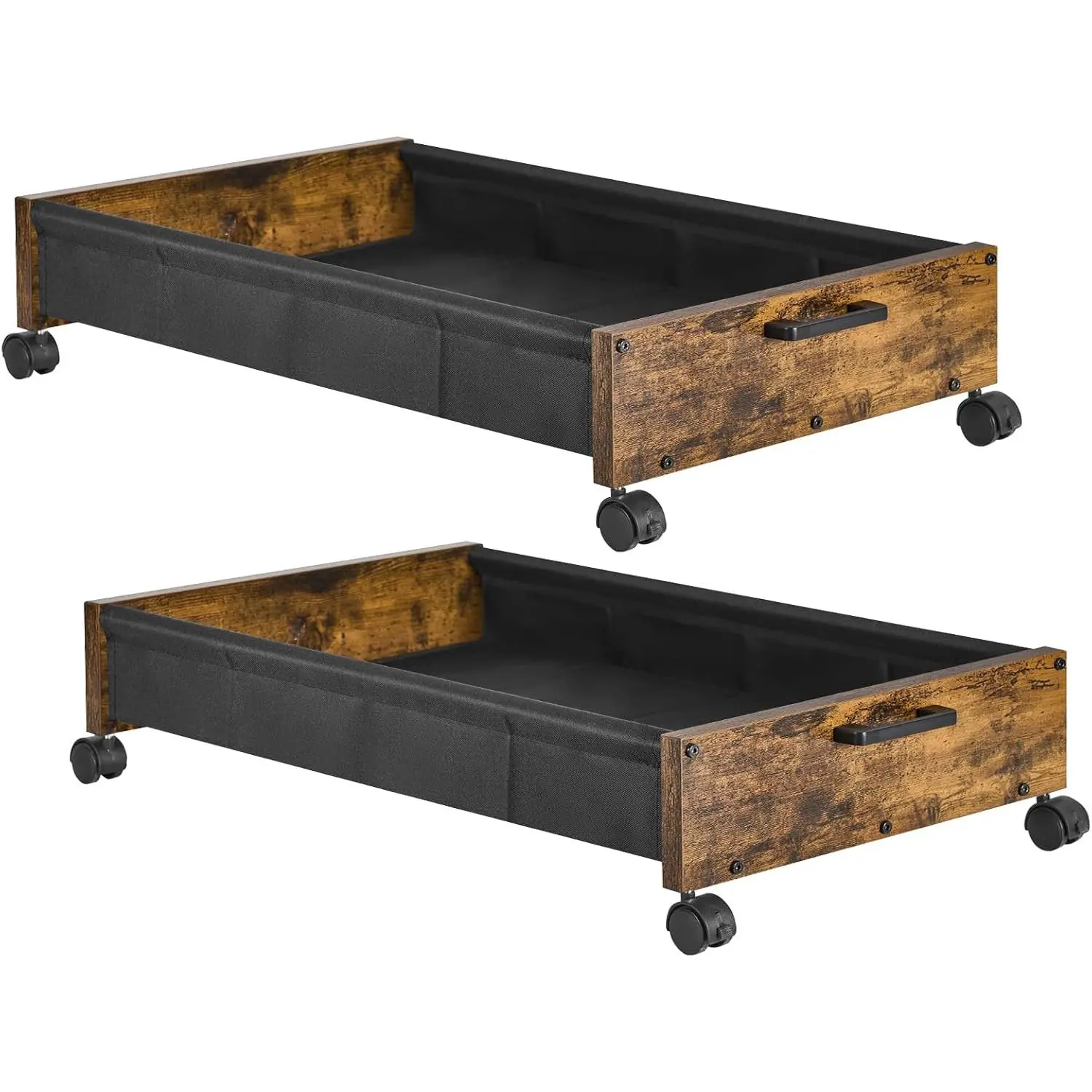 Under Bed Storage with Wheels, Wooden Under Bed Drawers On Wheels, Rolling Under Bed Shoe Storage, Space Saving, Rustic Brown,30L