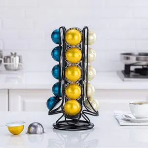 Vertuo Pod Holder Coffee Pod Carousel Stand Storage for Nespresso Vertuoline, Small Size 360-Degree Rotation Wire Metal Black (20 Pods Capacity)