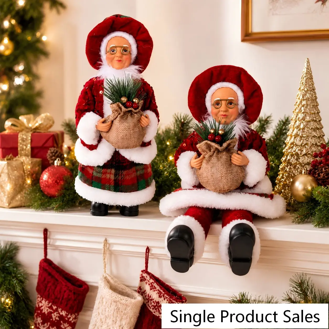 Christmas Ornament Set, Santa Claus Decorations, Standing & Sitting Figures, Indoor Scene Props, New Year Party Gifts, Reindeer & Snowman, Family Christmas Ornaments