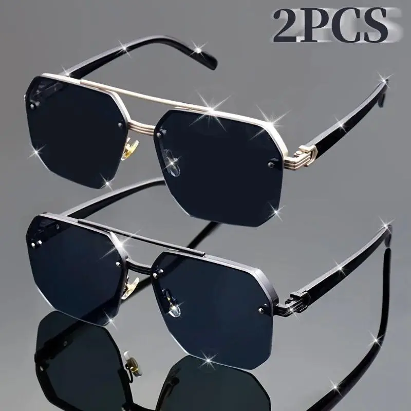 XUH Men's 2-Pack High-Quality Metal Alloy Square Half-Frame Sunglasses - Men's Accessories, Reinforced Hinge, Sun-Protective Lenses, for Daily Casual Use