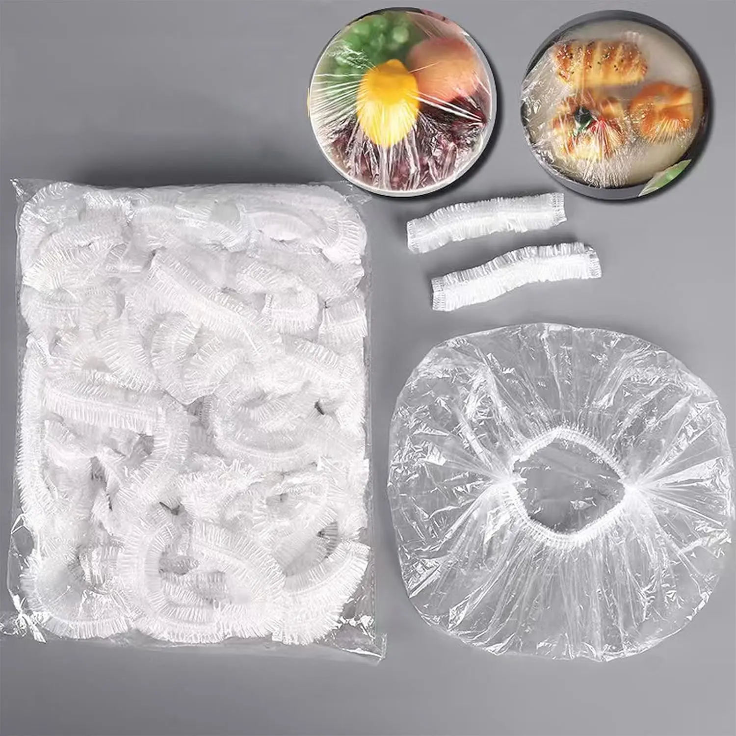 300PCS Disposable Bowl Covers Canning Lids, Plastic Bowl Covers Food Cover Stretch Edging, Flexible Storage Packaging Storage Containers, Plastic Lids Disposable Cling Bags Household